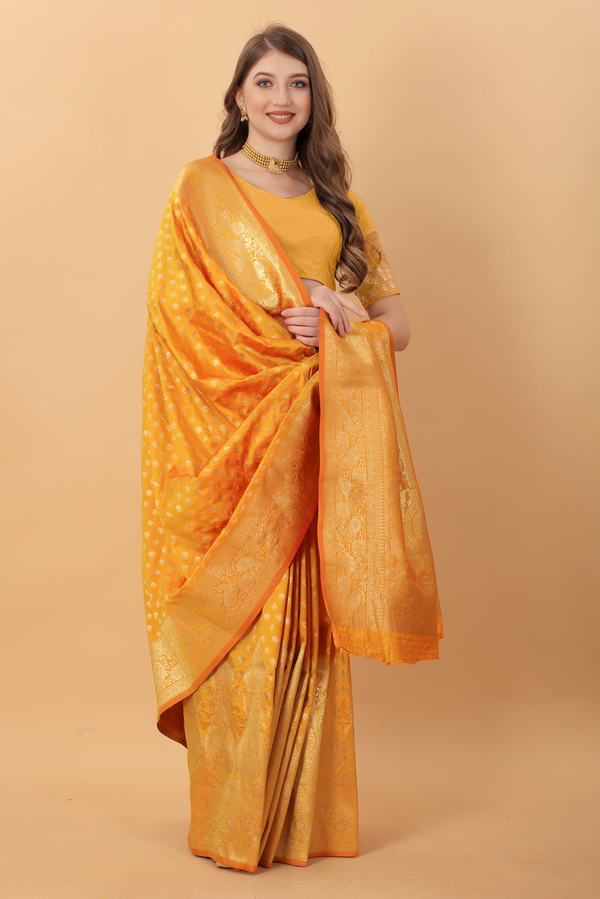 Dark Yellow Soft Kanjivaram Silk Saree