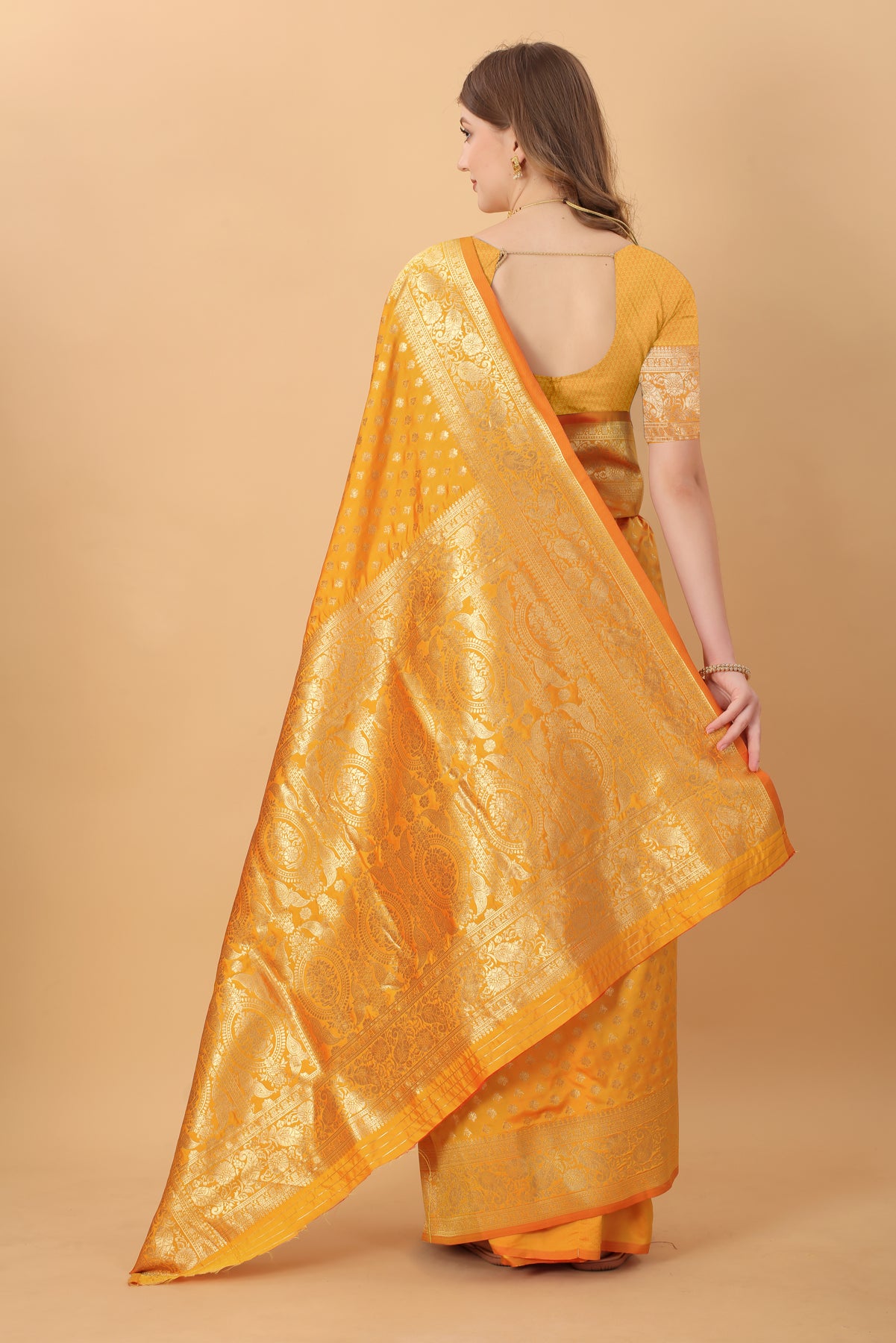 Dark Yellow Soft Kanjivaram Silk Saree