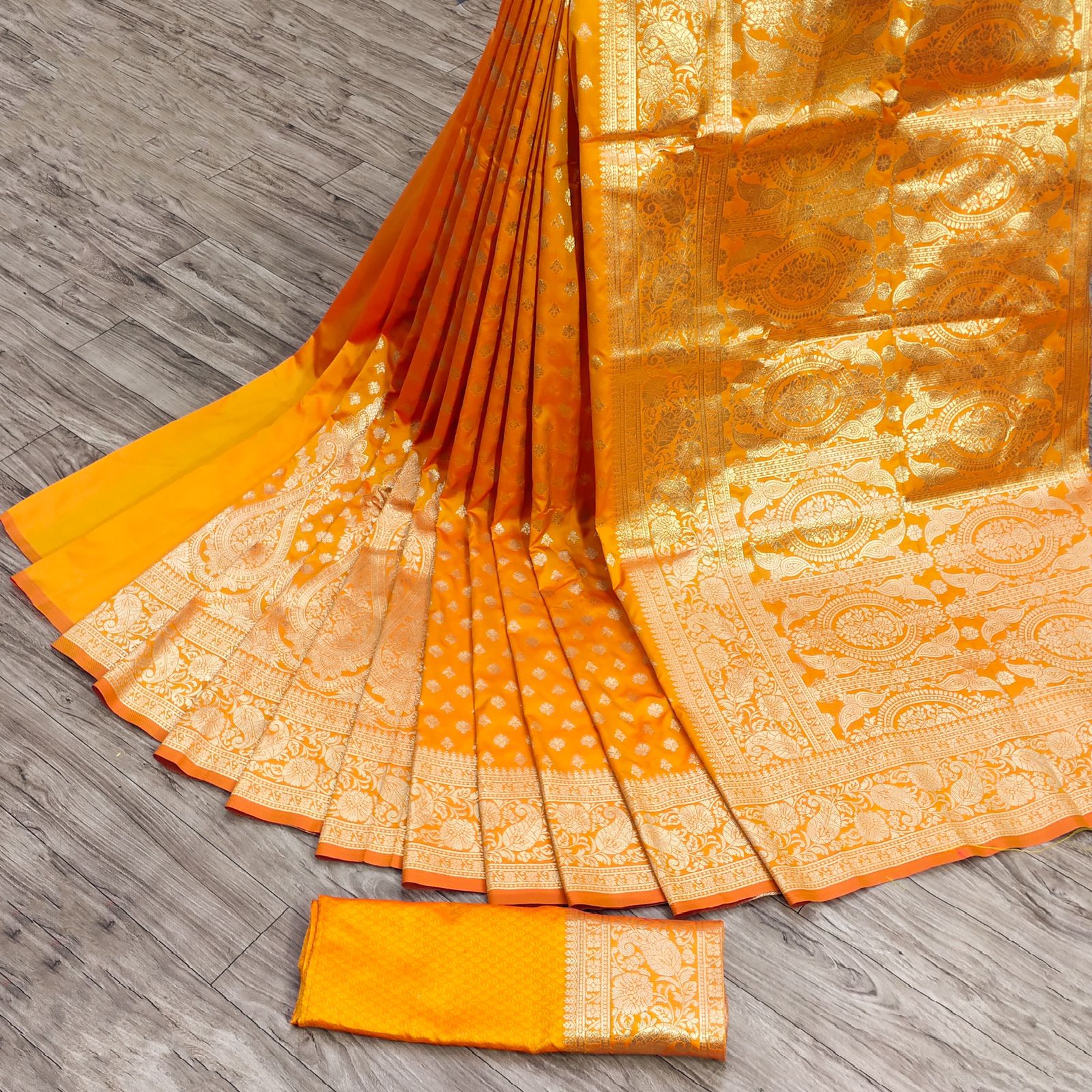 Dark Yellow Soft Kanjivaram Silk Saree