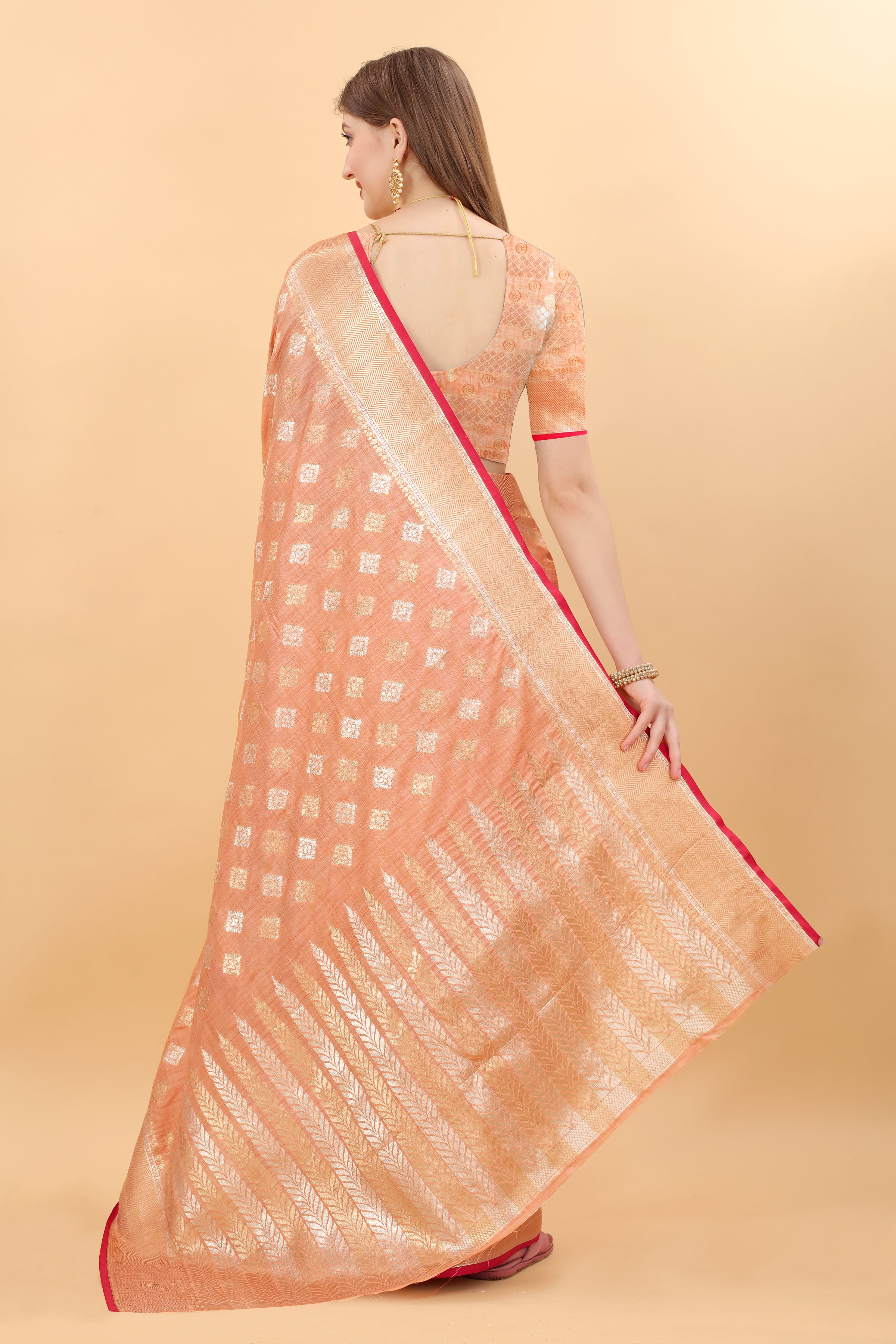 Orange Soft Magic Slub Silk Banarasi Saree