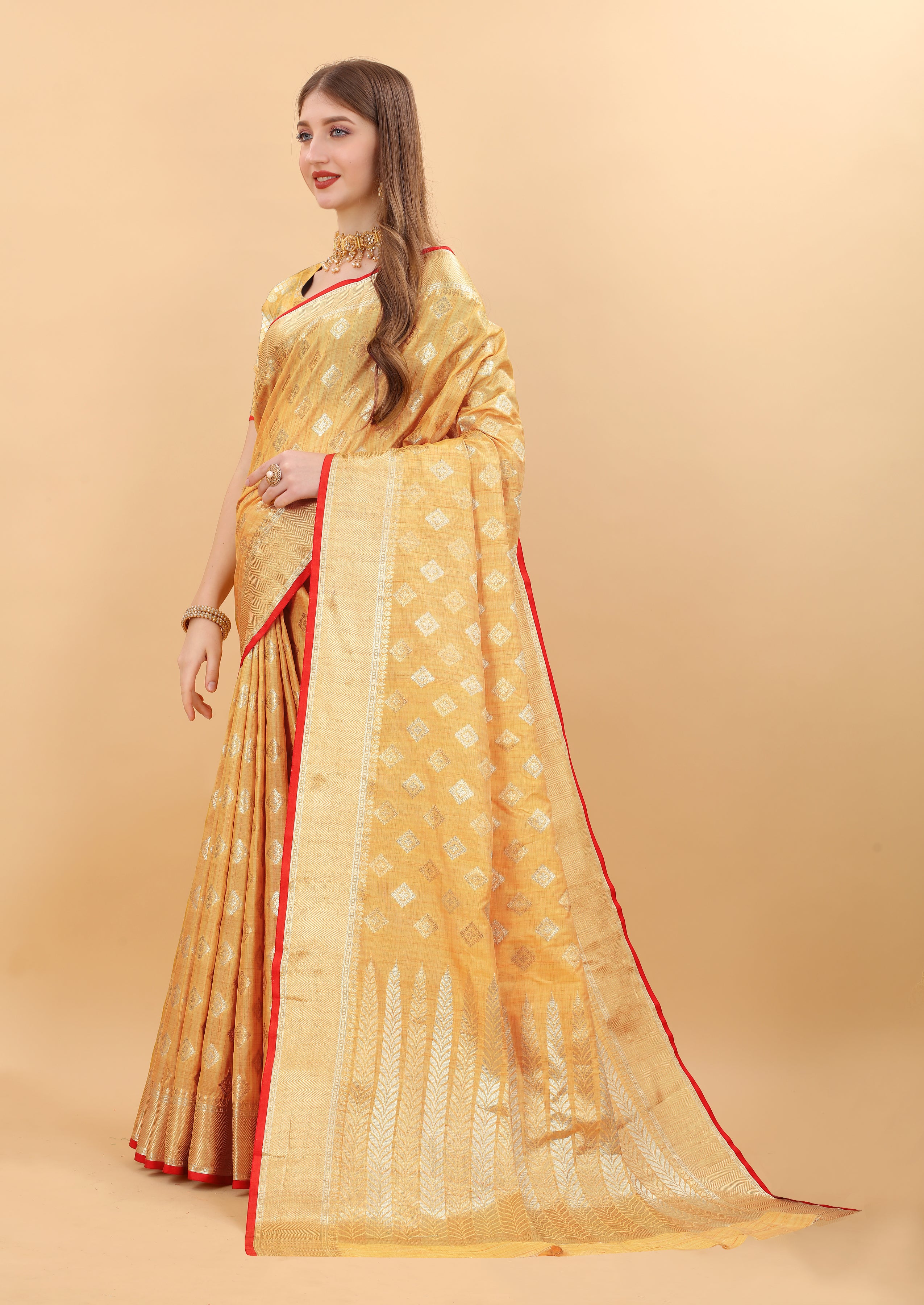 Dark Yellow Soft Magic Slub Silk Banarasi Saree