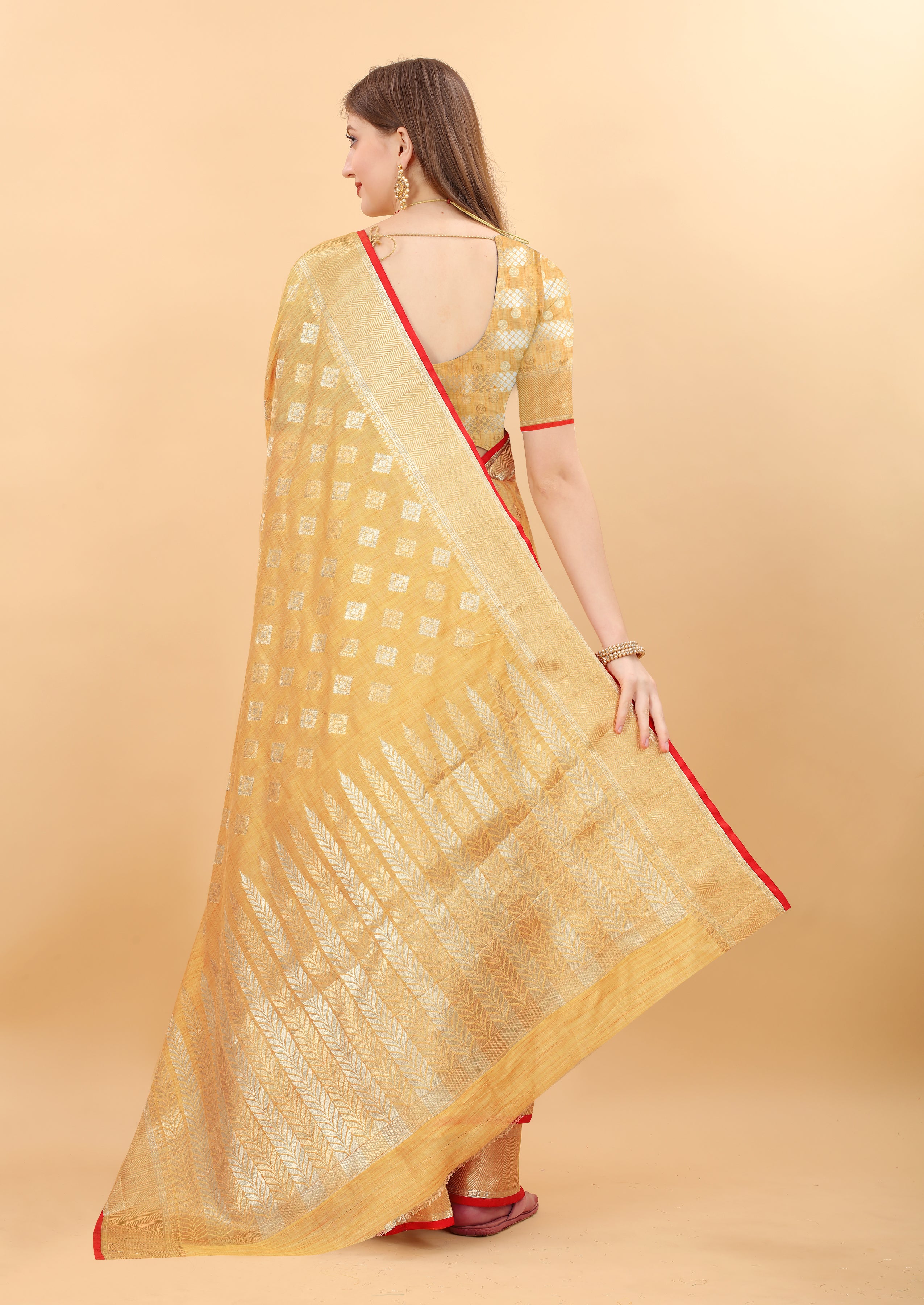 Dark Yellow Soft Magic Slub Silk Banarasi Saree