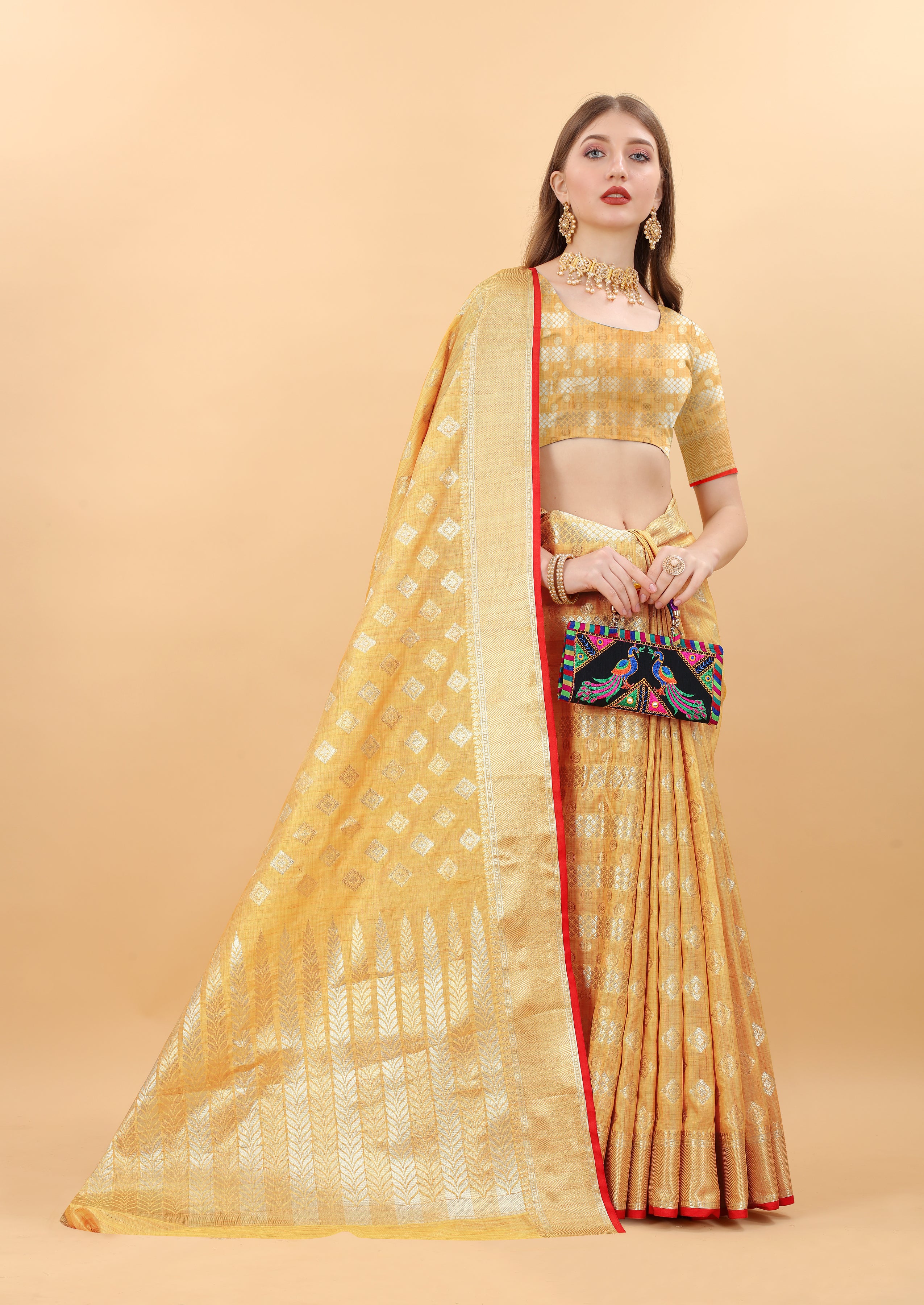 Dark Yellow Soft Magic Slub Silk Banarasi Saree