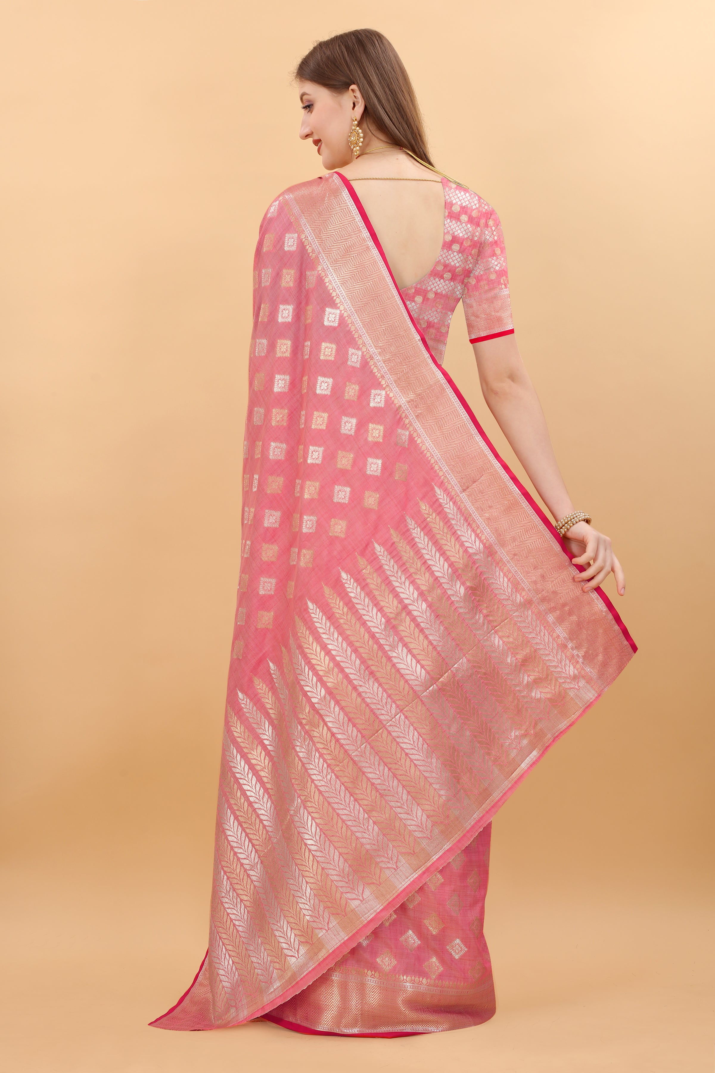 Pink Soft Magic Slub Silk Banarasi Saree