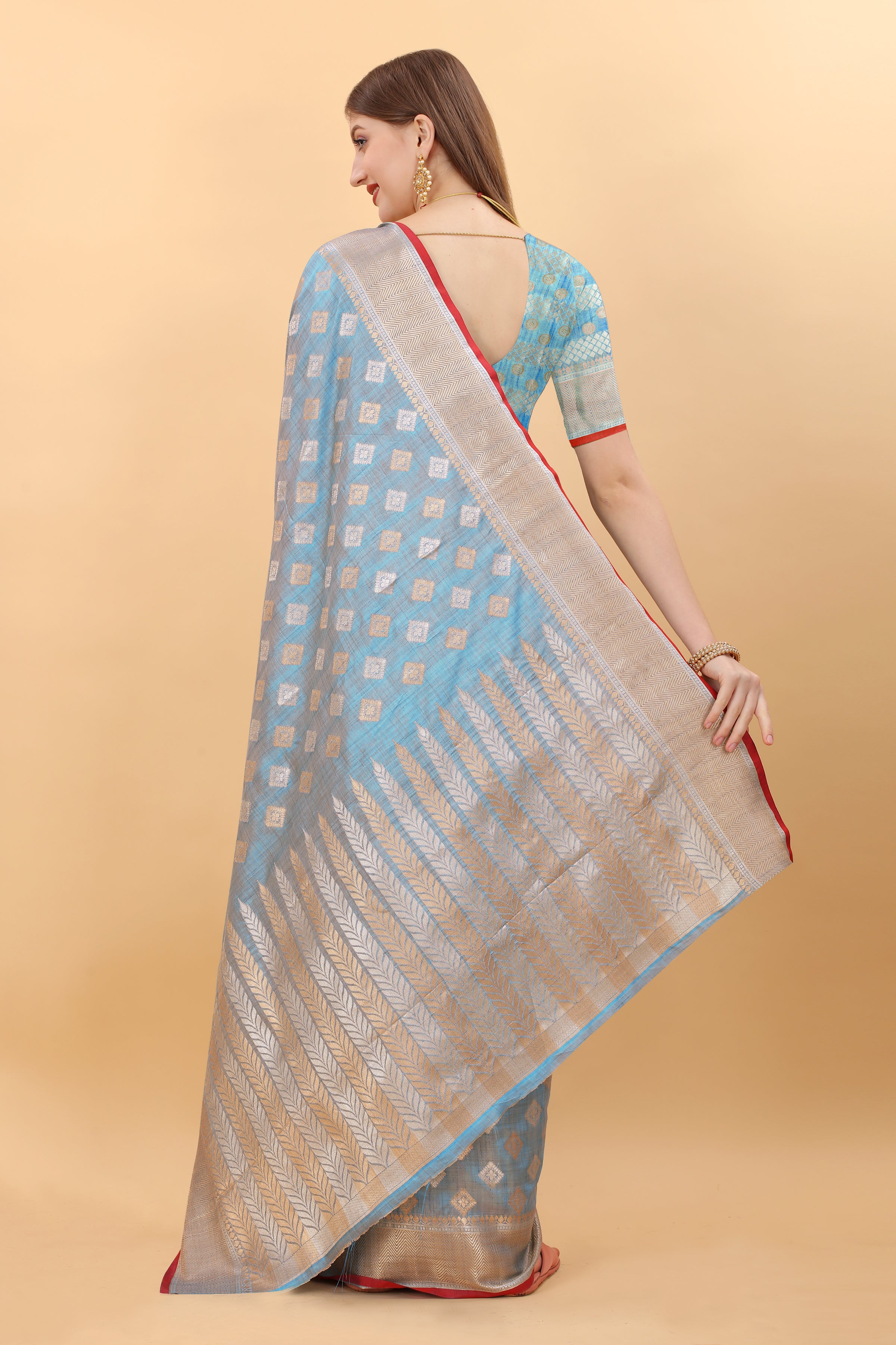 Sky Blue Soft Magic Slub Silk Banarasi Saree