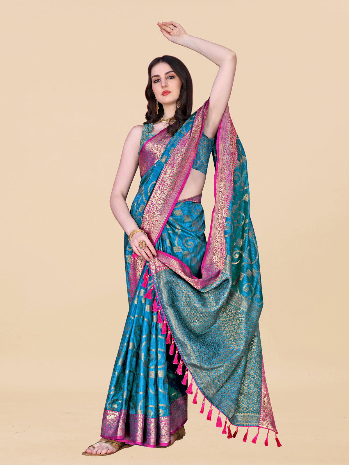 Blue Soft Cotton kanjivarm Silk Saree