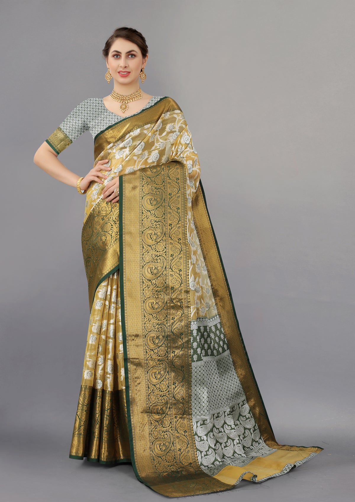 Mehndi Soft organza  kanjivarm Silk Saree