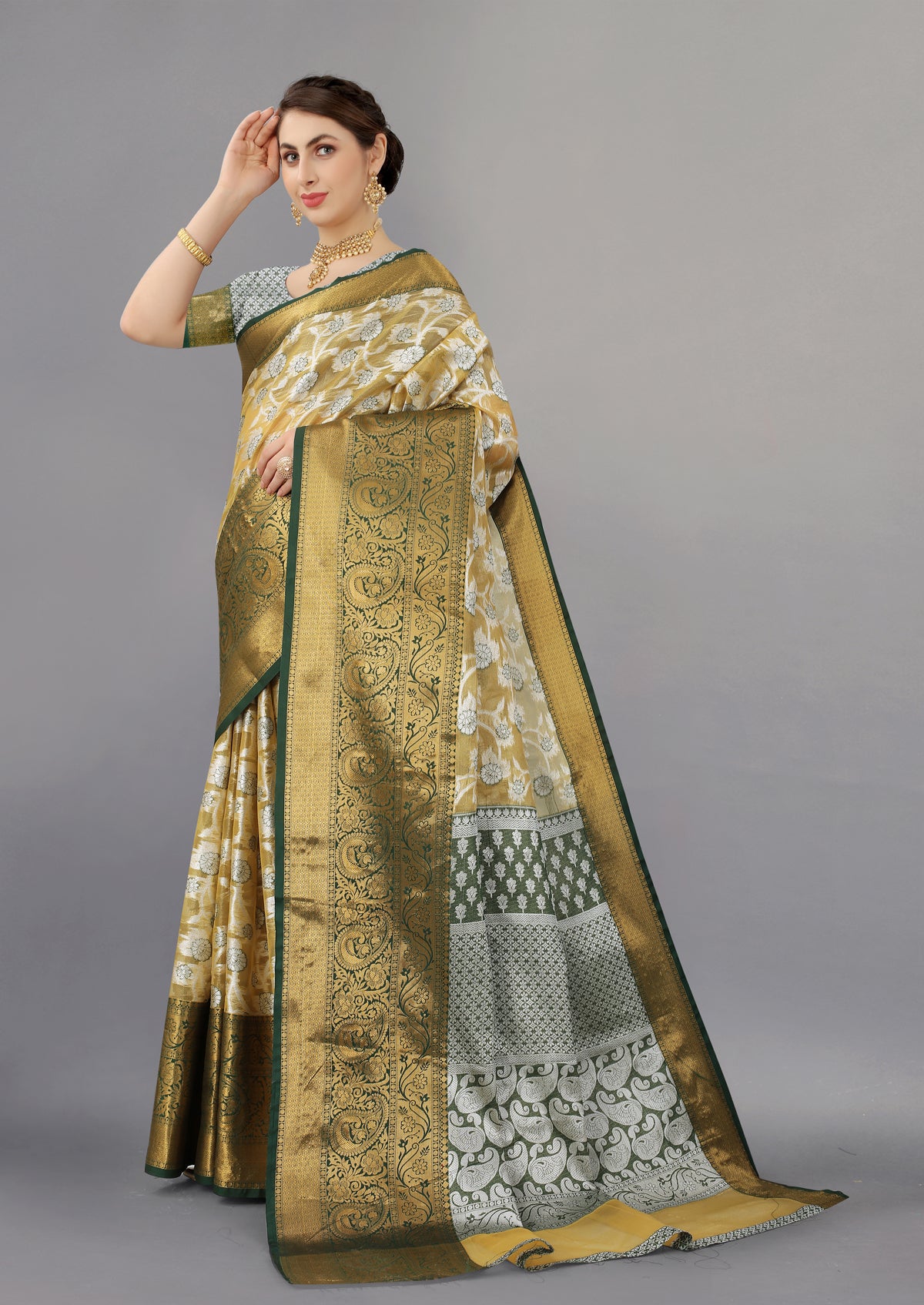 Mehndi Soft organza  kanjivarm Silk Saree