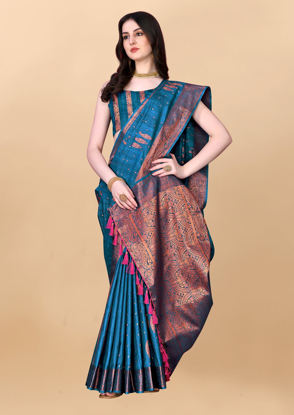 Blue Soft Cotton Silk Banarasi Saree