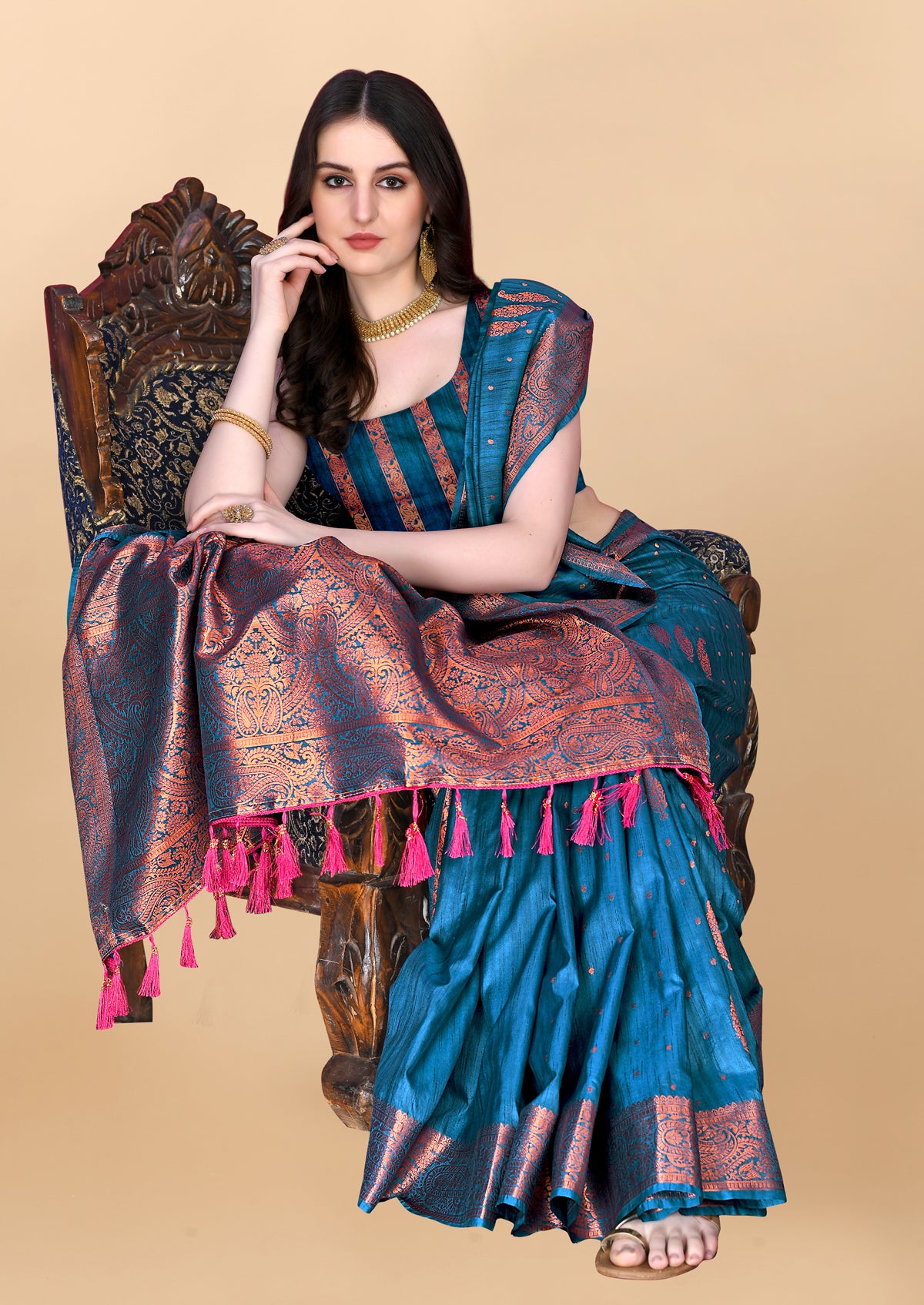 Blue Soft Cotton Silk Banarasi Saree