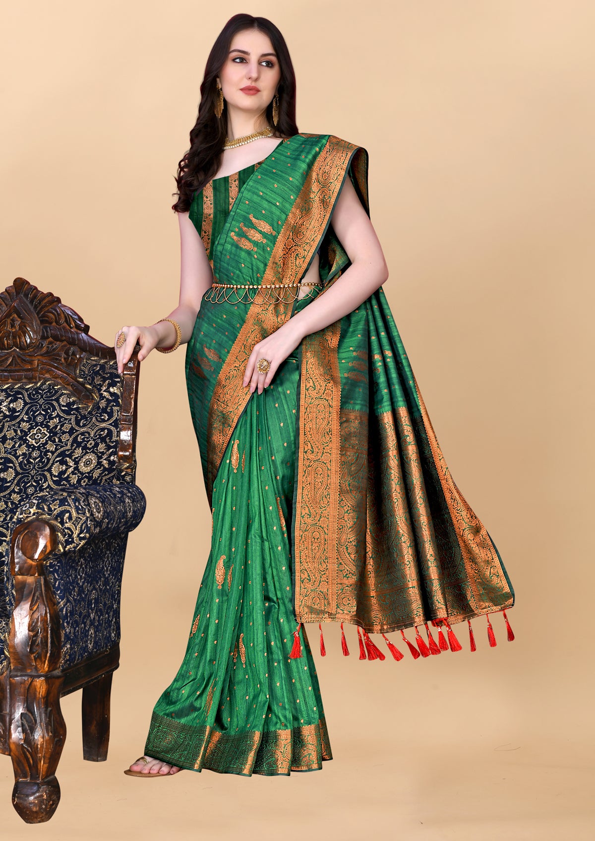 Green Soft Cotton Silk Banarasi Saree