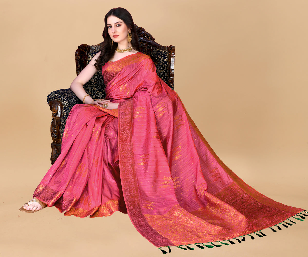 Pink Soft Cotton Silk Banarasi Saree