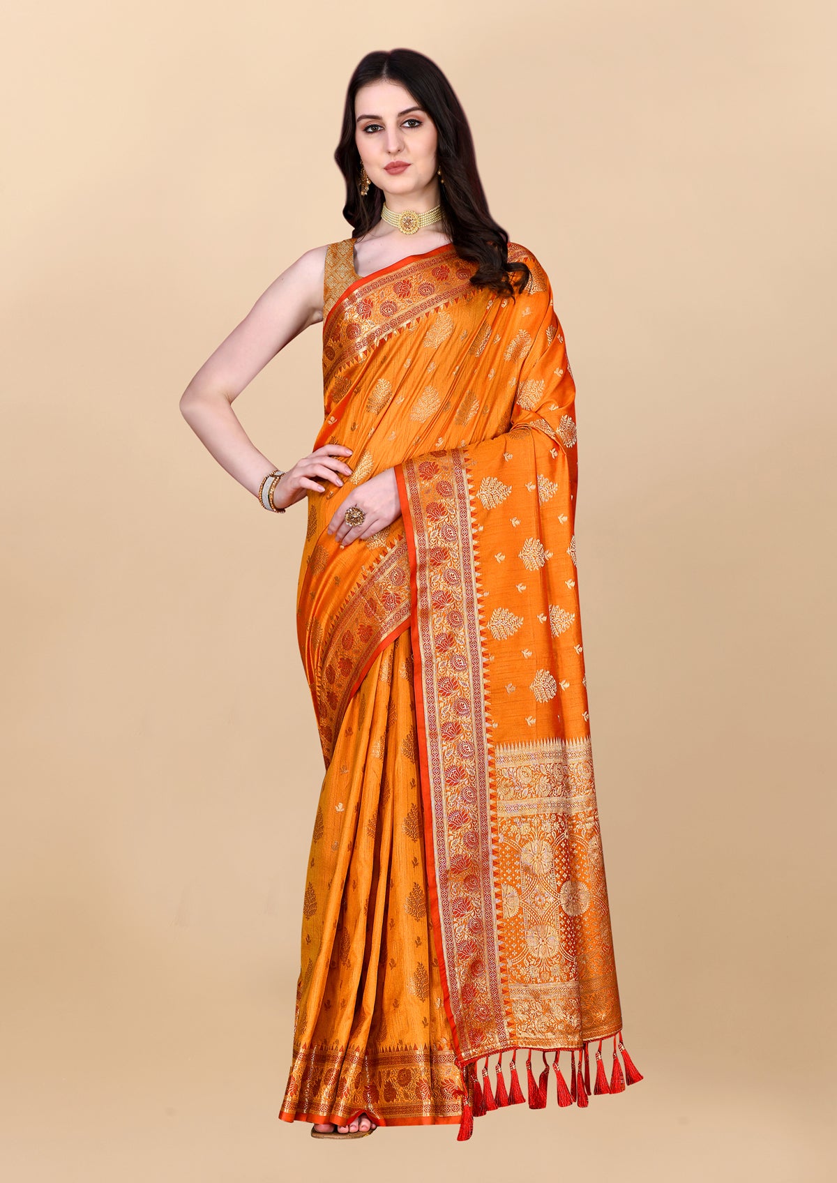 Orange Soft Cotton Silk Banarasi Saree