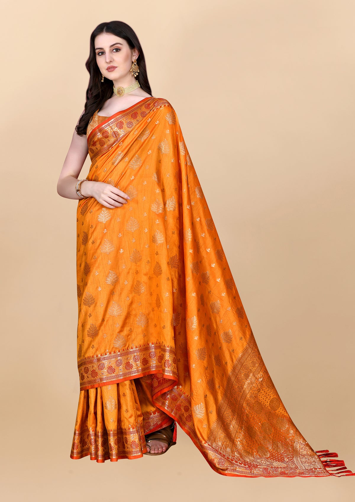 Orange Soft Cotton Silk Banarasi Saree