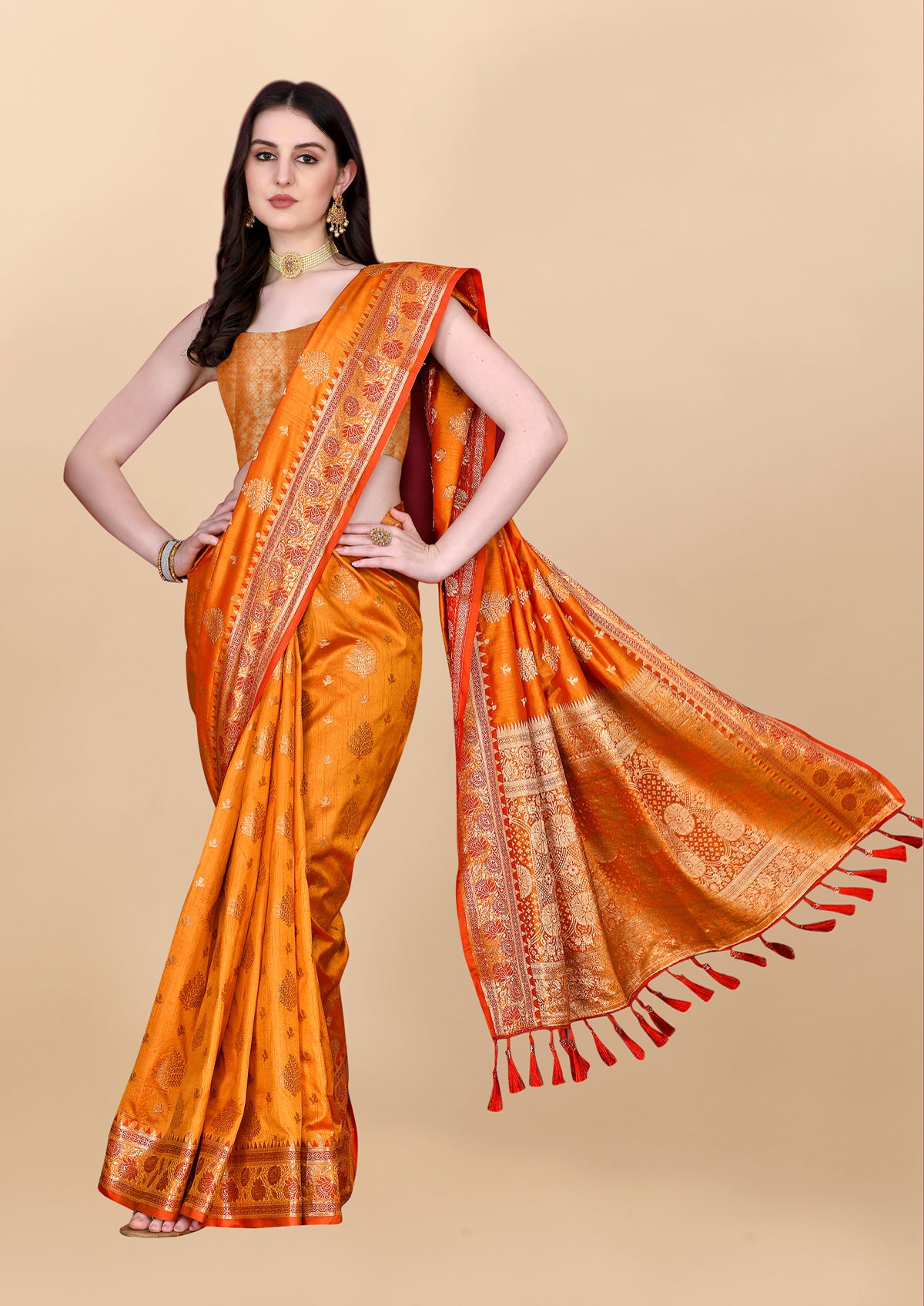 Orange Soft Cotton Silk Banarasi Saree