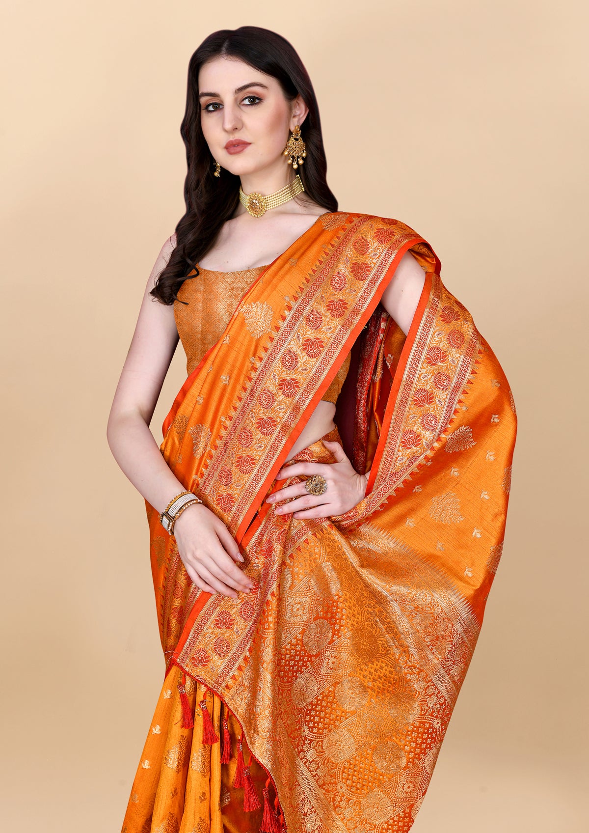 Orange Soft Cotton Silk Banarasi Saree