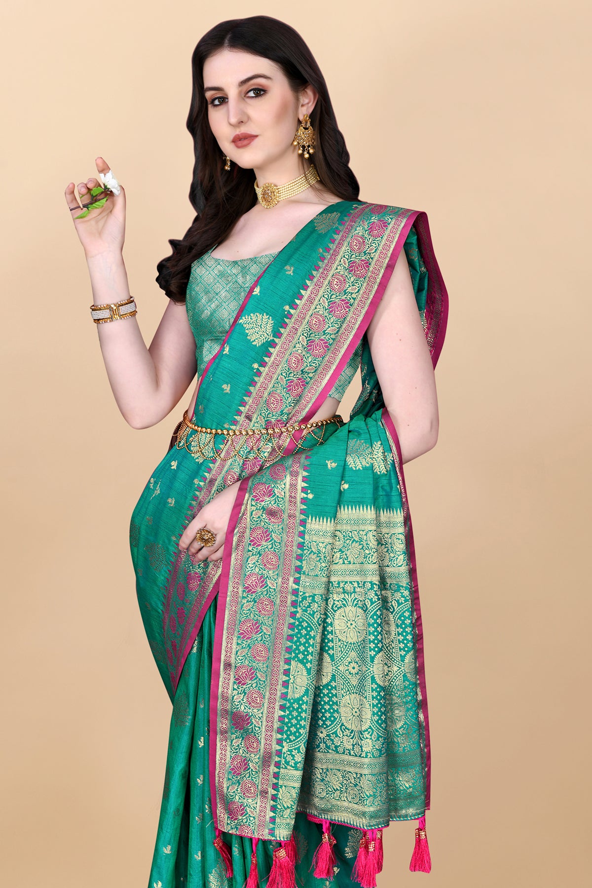 Light Green Soft Cotton Silk Banarasi Saree