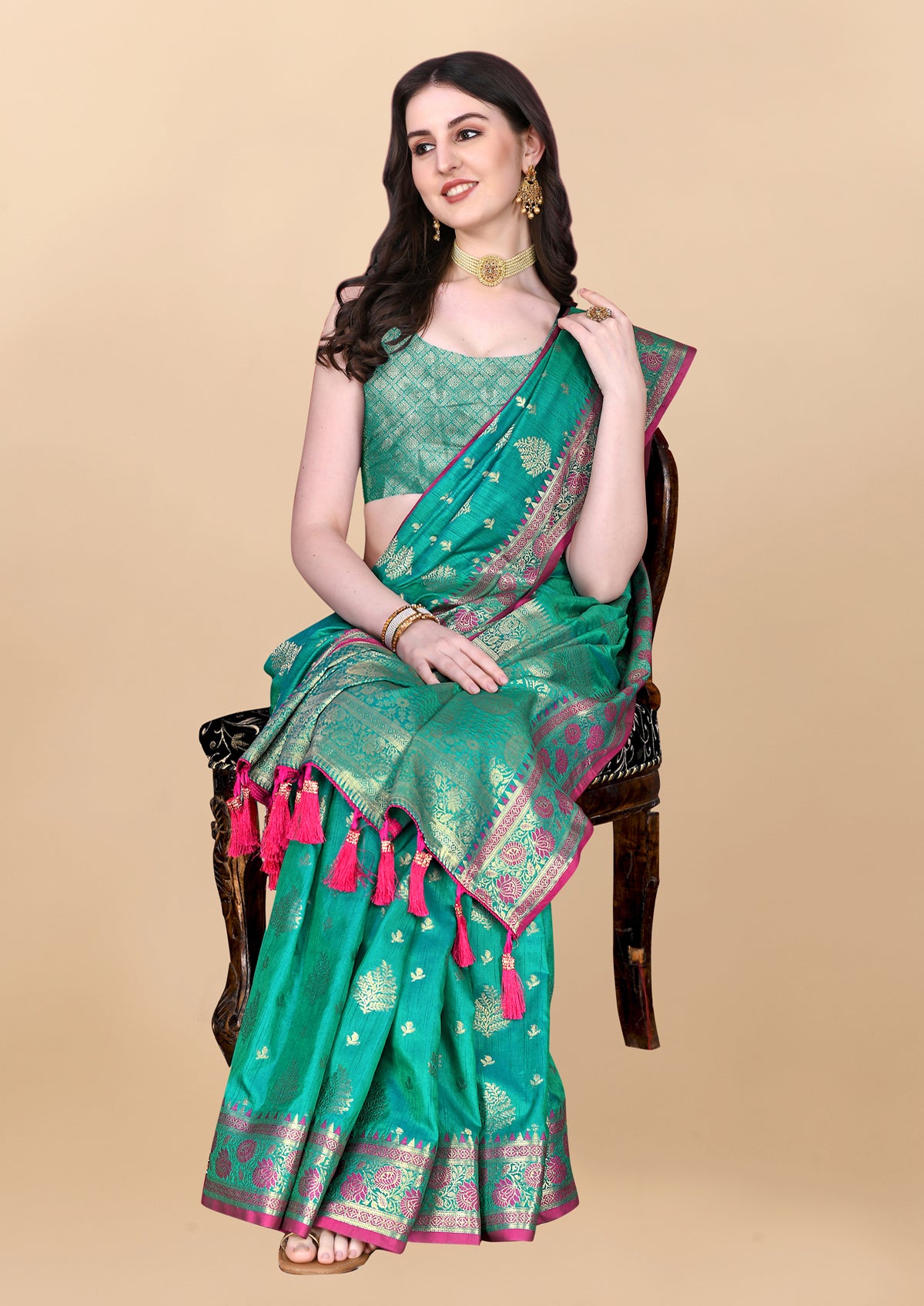 Light Green Soft Cotton Silk Banarasi Saree