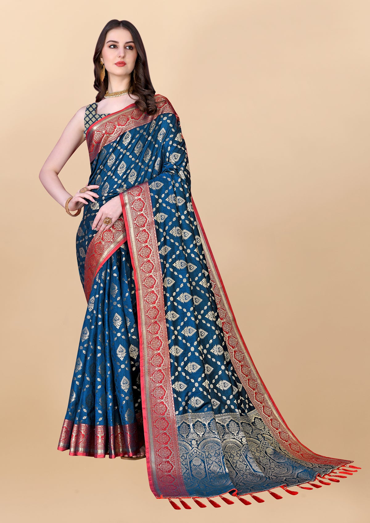 Navy Blue Soft Cotton Silk Banarasi Saree