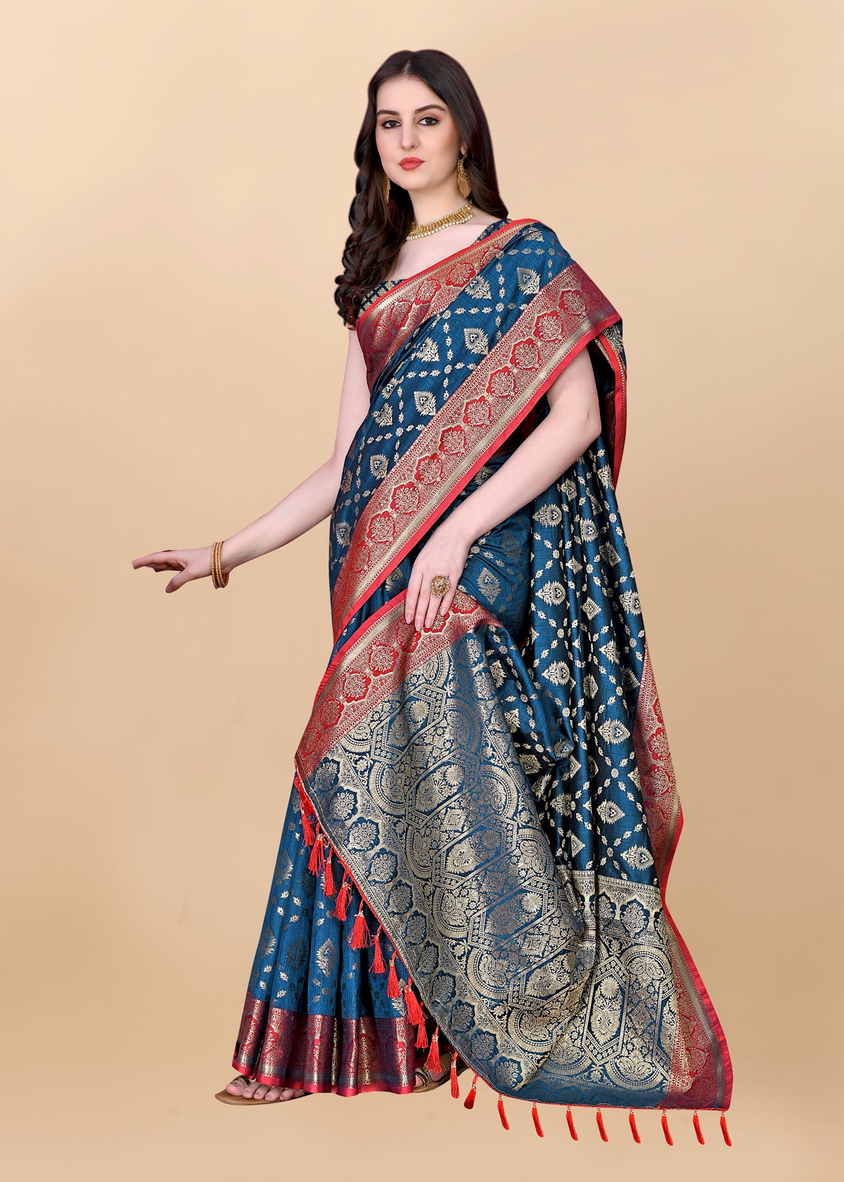 Navy Blue Soft Cotton Silk Banarasi Saree