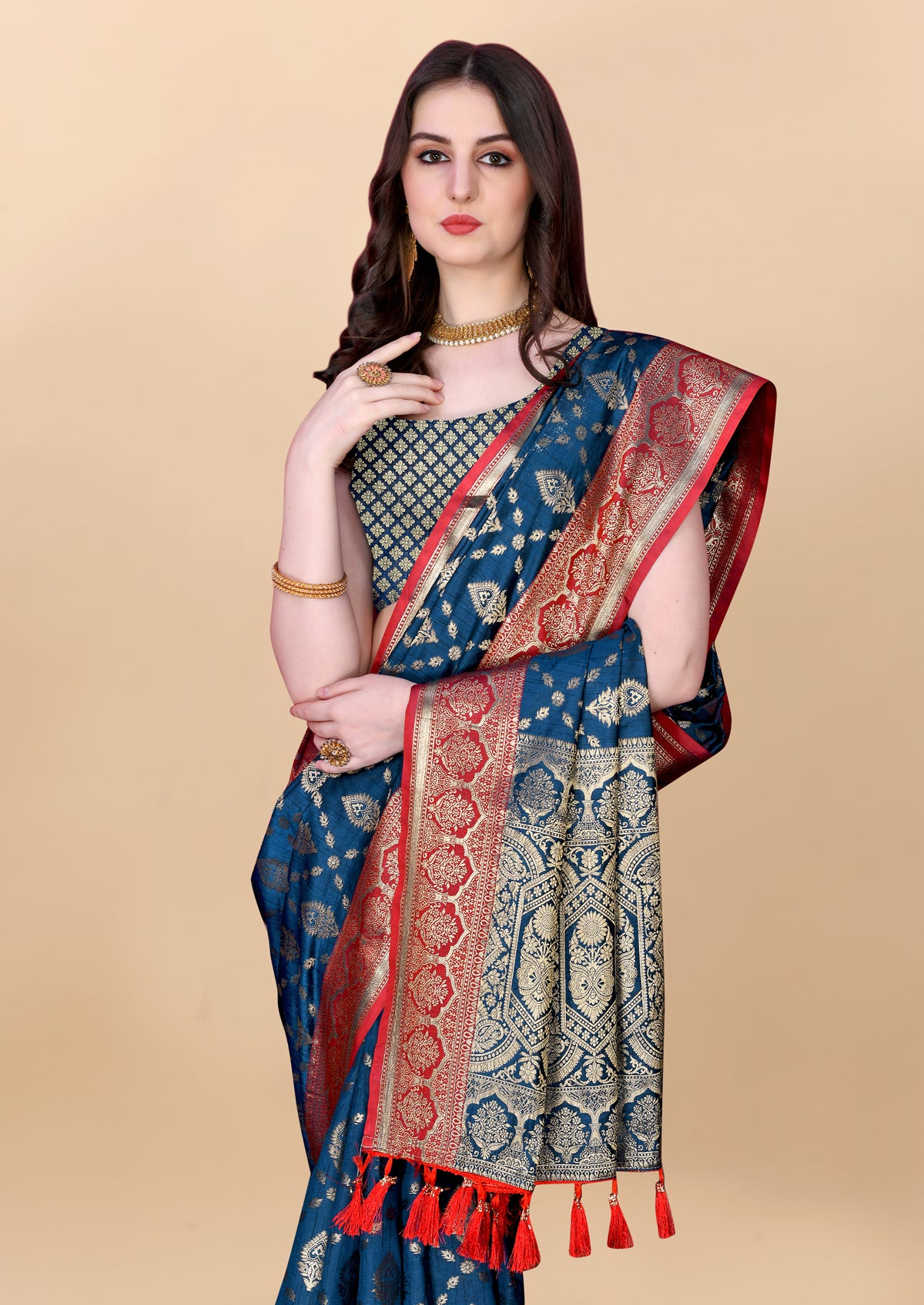 Navy Blue Soft Cotton Silk Banarasi Saree