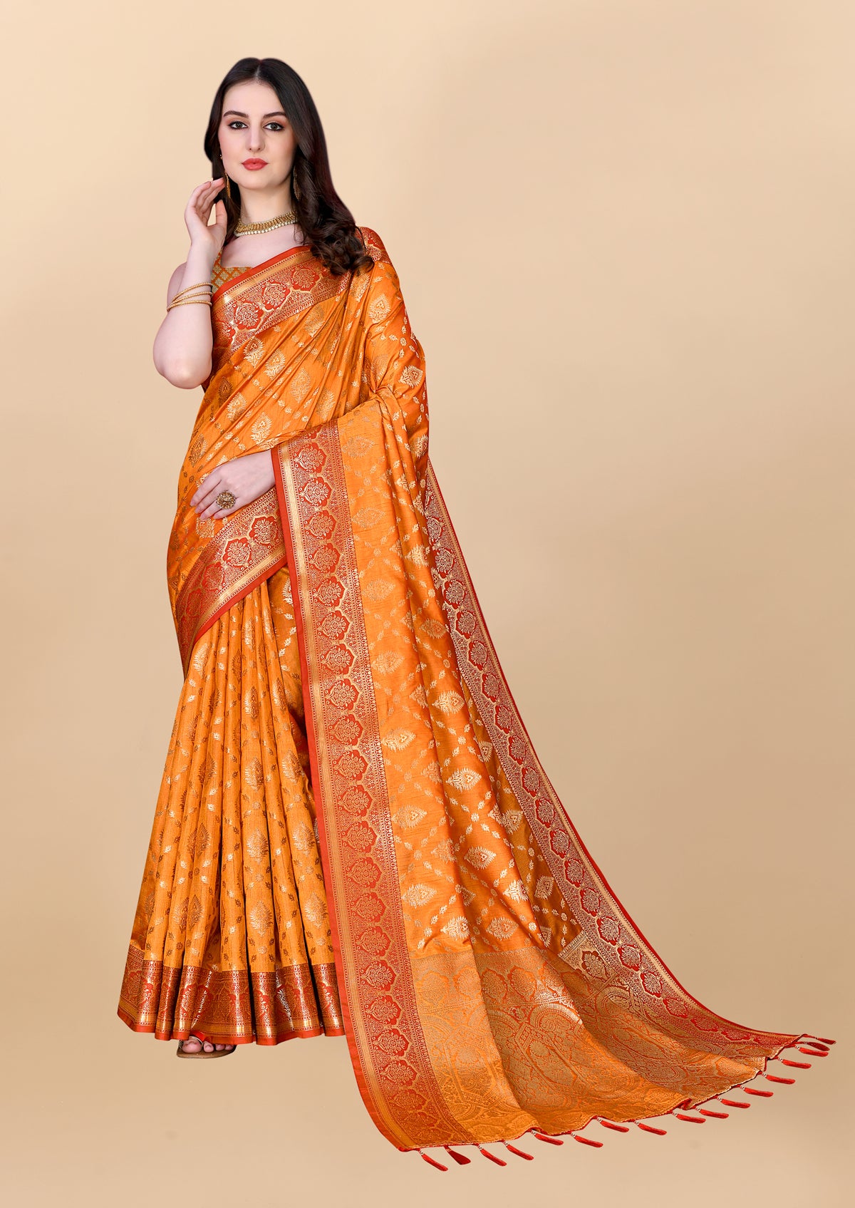 Orange Soft Cotton Silk Banarasi Saree