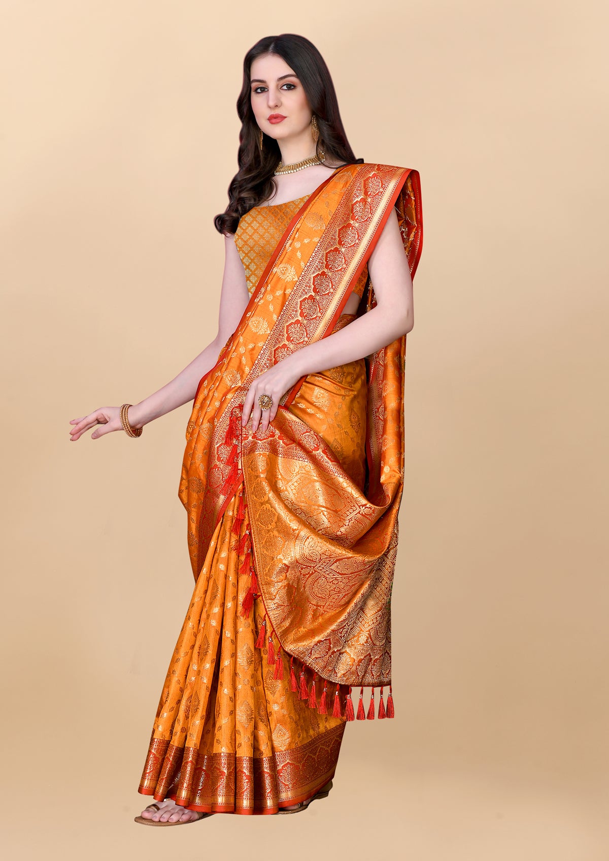 Orange Soft Cotton Silk Banarasi Saree