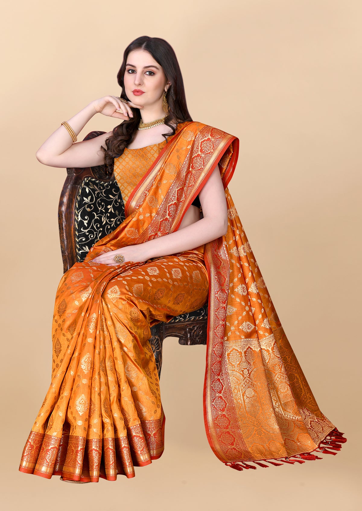 Orange Soft Cotton Silk Banarasi Saree