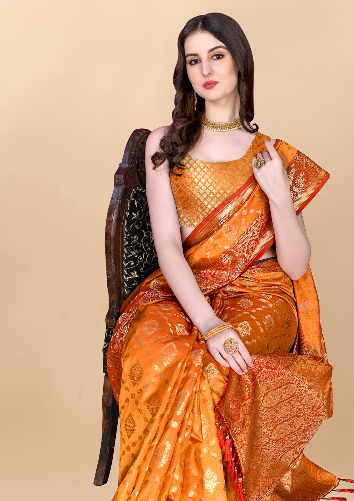 Orange Soft Cotton Silk Banarasi Saree