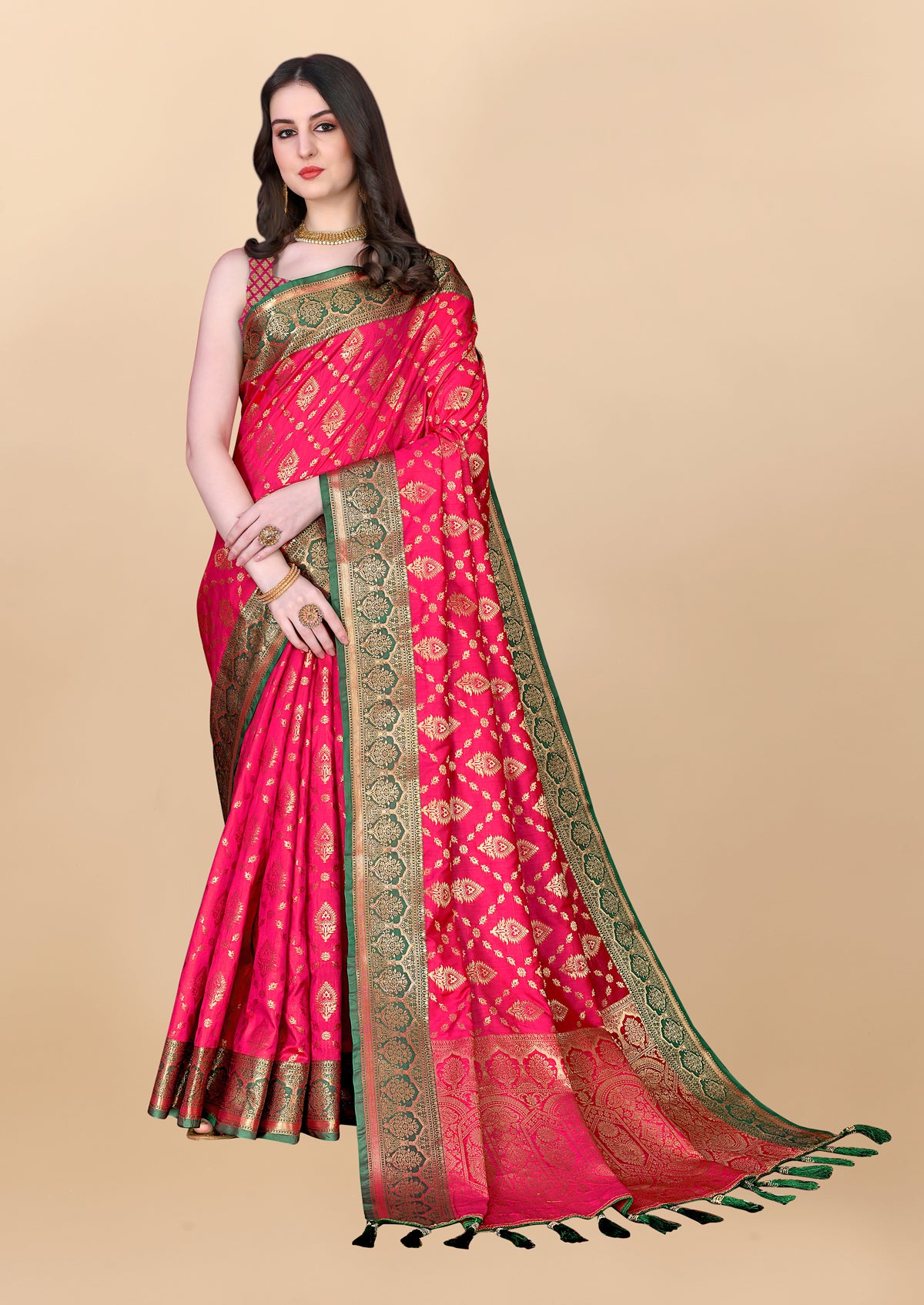 Pink Soft Cotton Silk Banarasi Saree