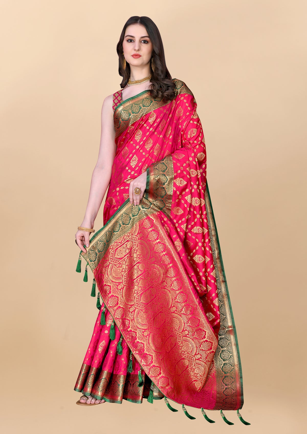 Pink Soft Cotton Silk Banarasi Saree