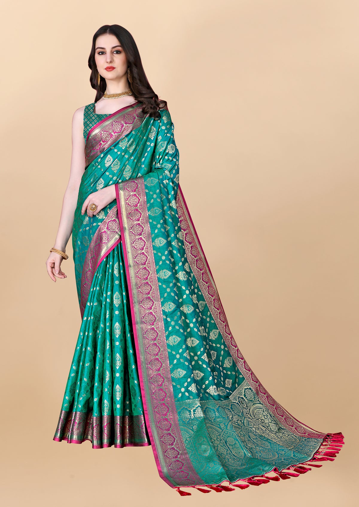 Light Green Soft Cotton Silk Banarasi Saree