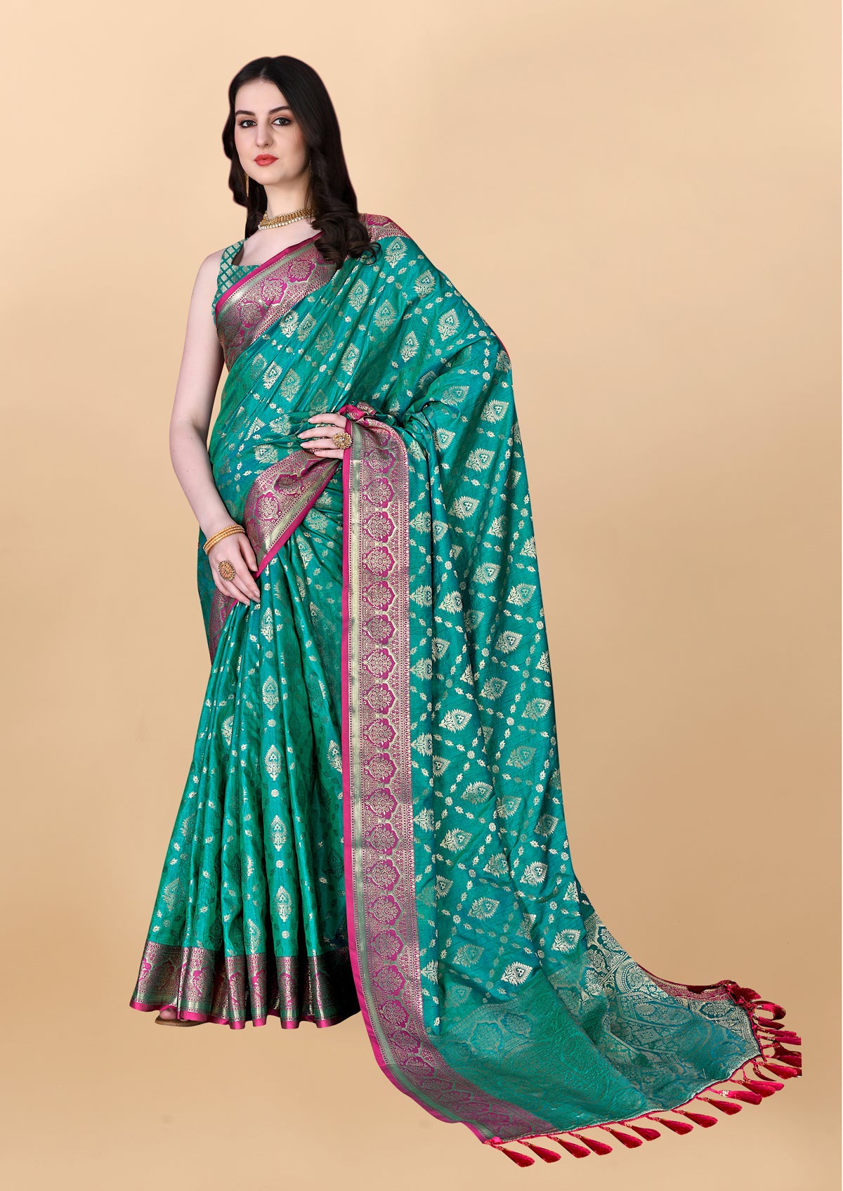 Light Green Soft Cotton Silk Banarasi Saree