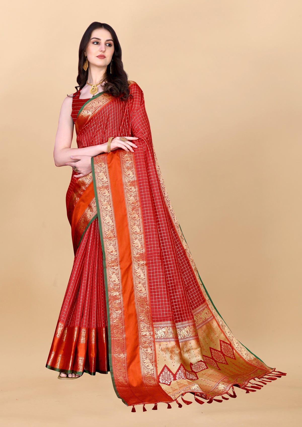 Red Soft kanjivarm Silk Saree