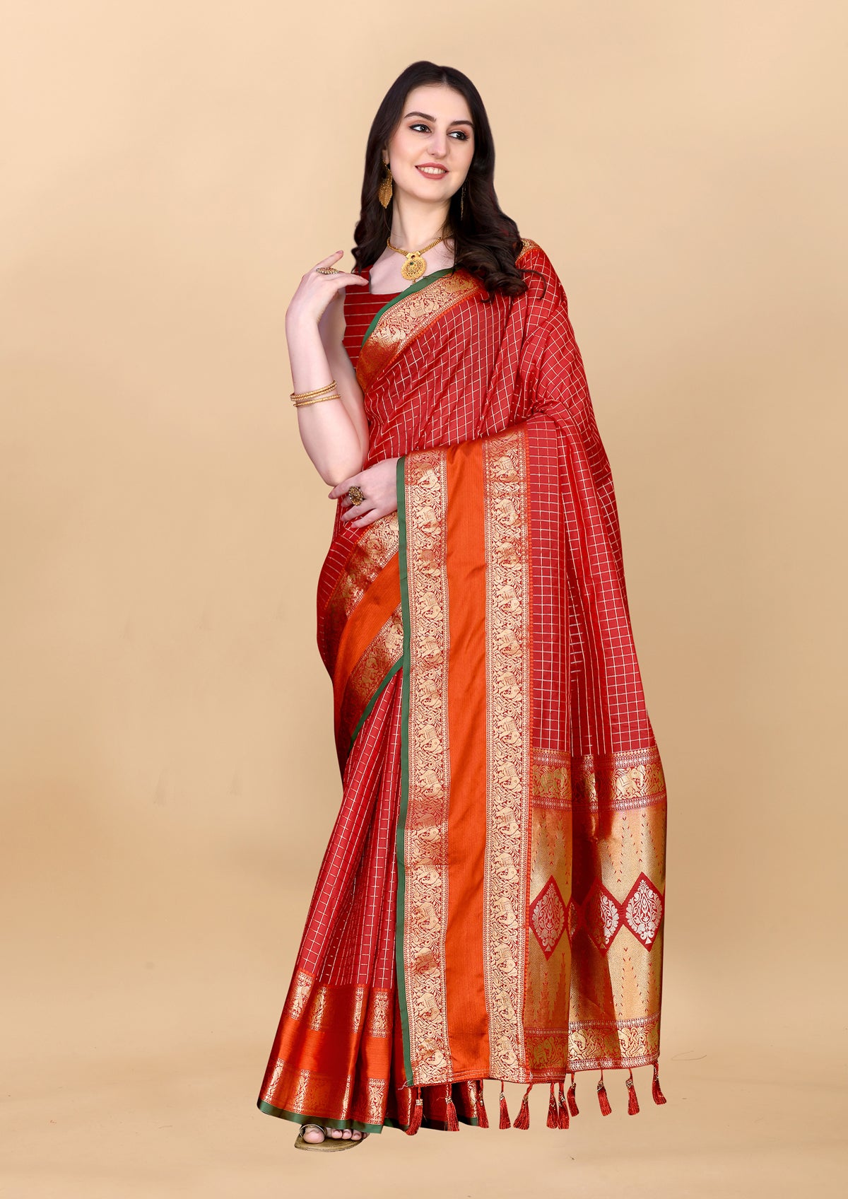 Red Soft kanjivarm Silk Saree