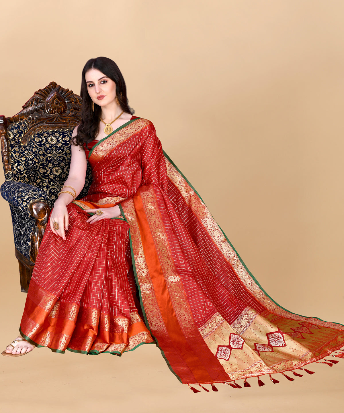 Red Soft kanjivarm Silk Saree