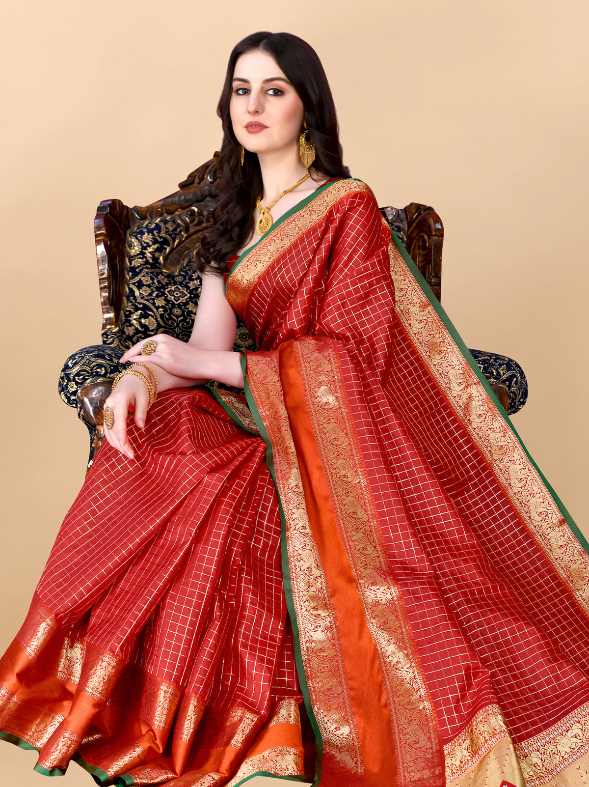 Red Soft kanjivarm Silk Saree