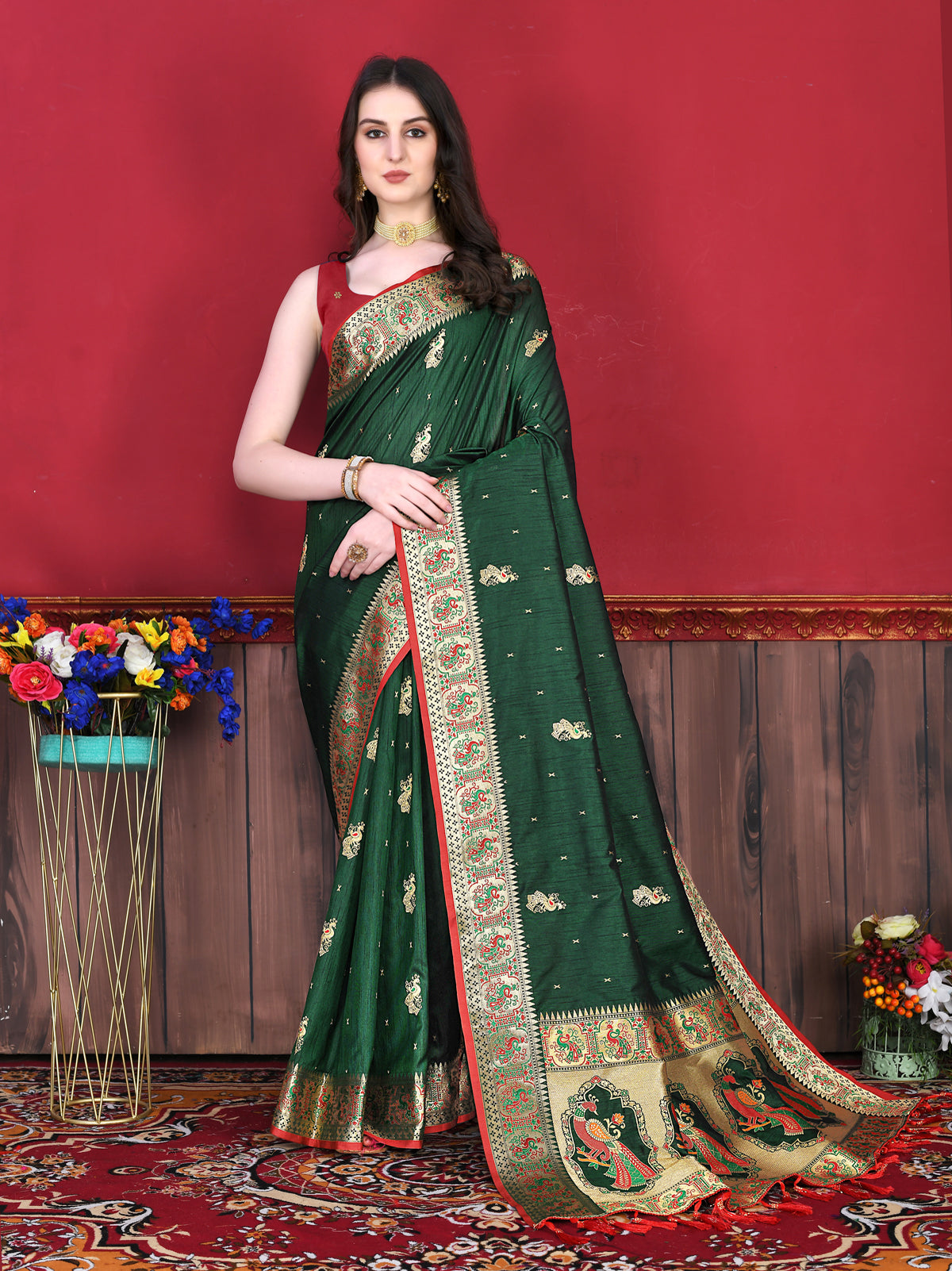 Dark Green Soft Paithani Silk Saree