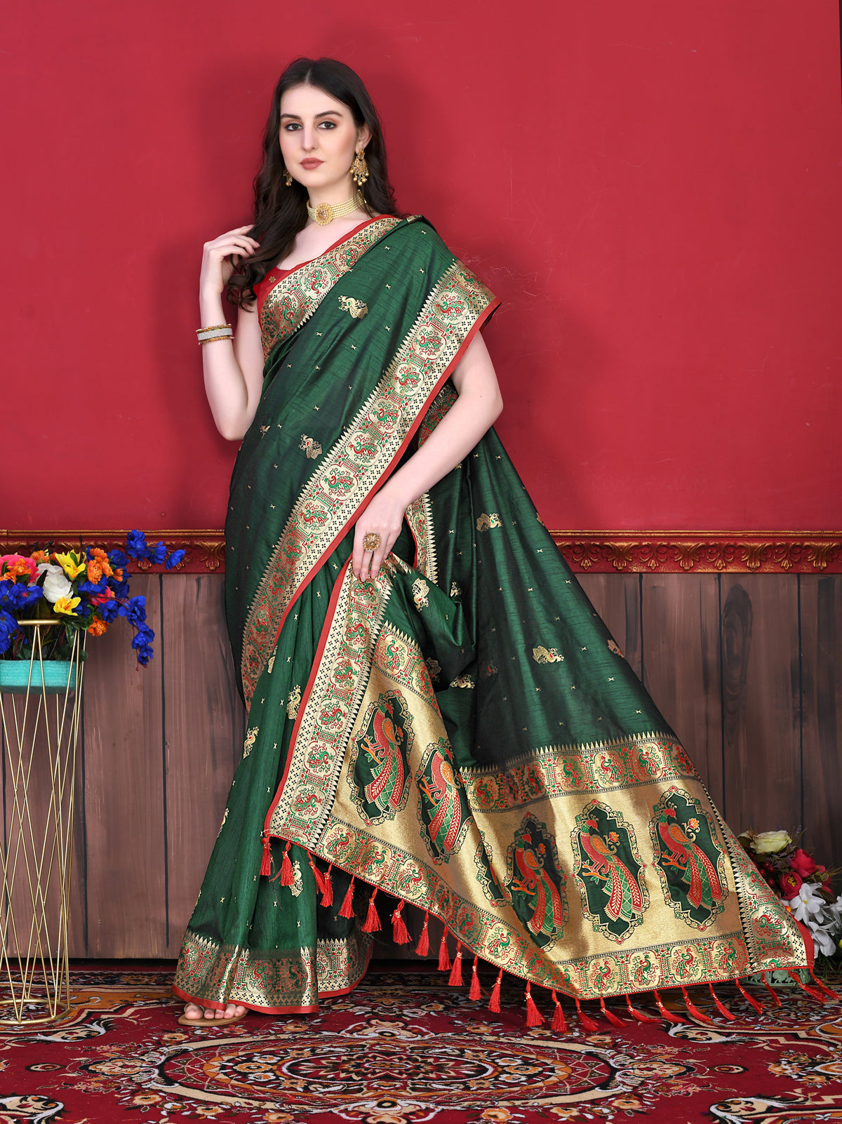 Dark Green Soft Paithani Silk Saree