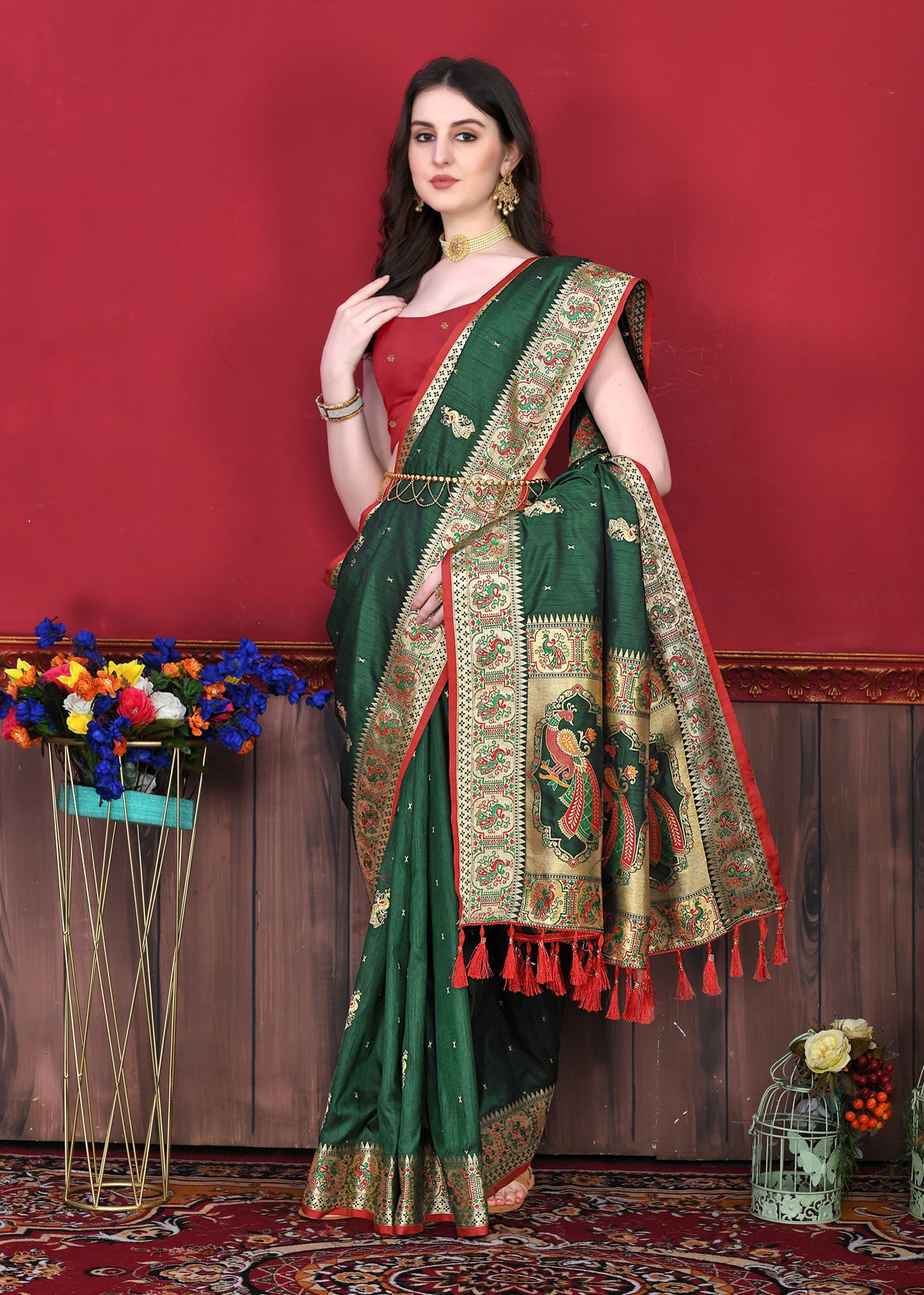 Dark Green Soft Paithani Silk Saree