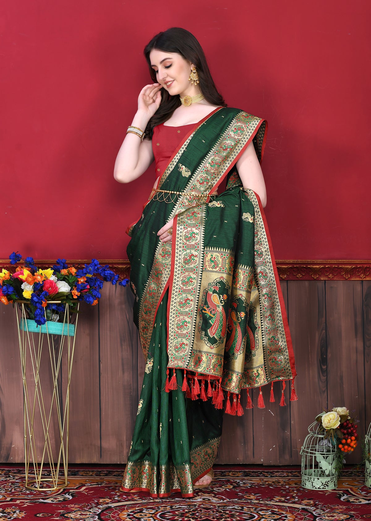 Dark Green Soft Paithani Silk Saree