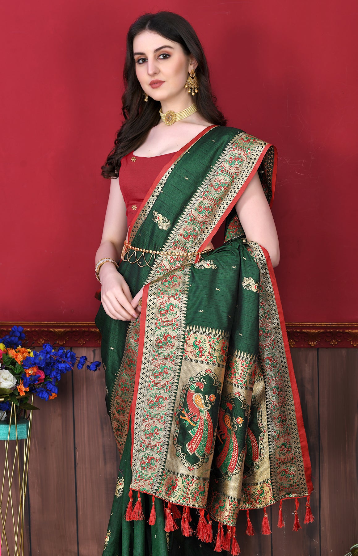 Dark Green Soft Paithani Silk Saree