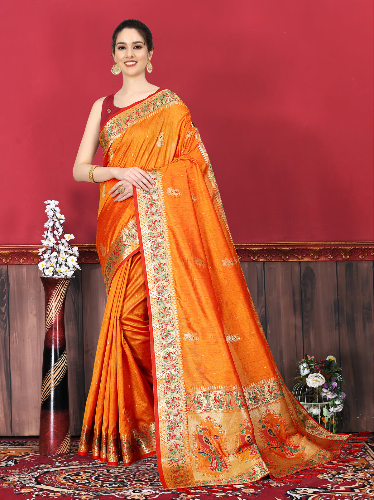 Orange Soft Paithani Silk Saree