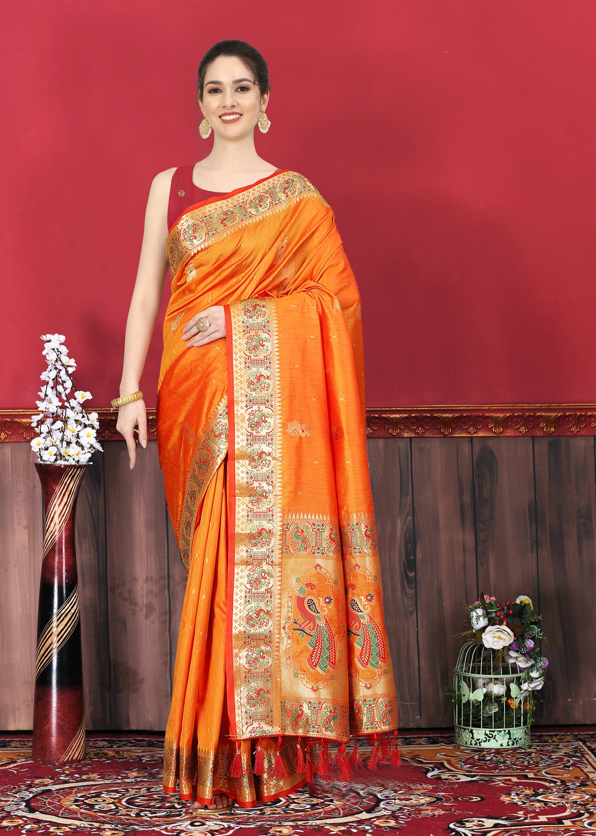 Orange Soft Paithani Silk Saree