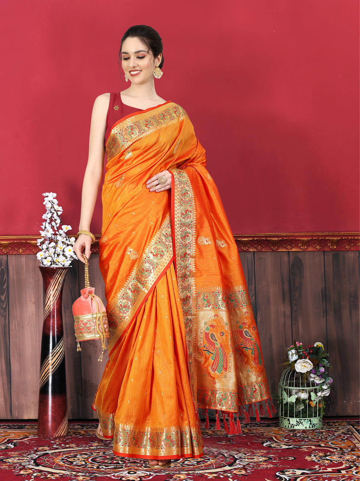 Orange Soft Paithani Silk Saree