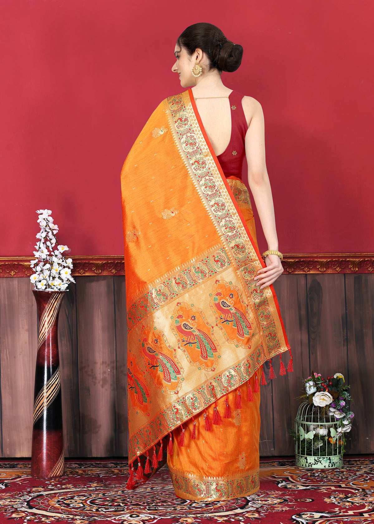 Orange Soft Paithani Silk Saree