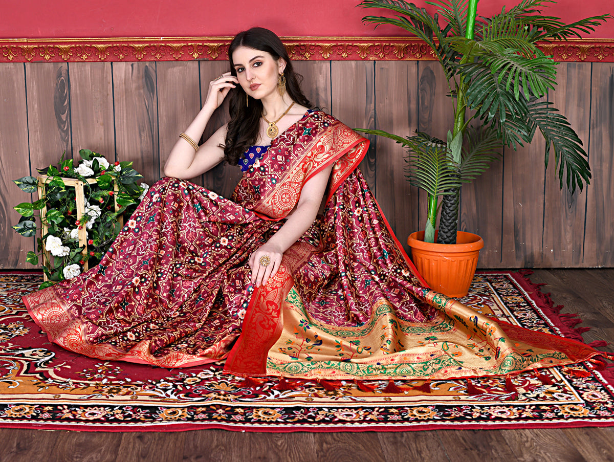 Maroon Soft Paithani Silk Saree