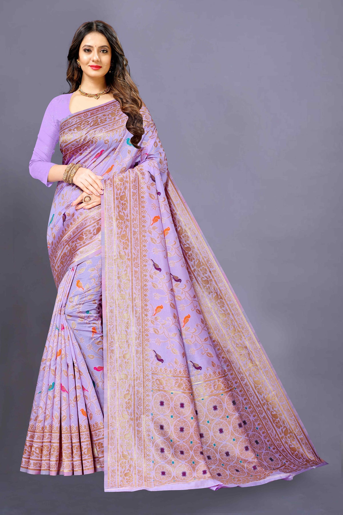 Violet Soft Lichi Paithani Silk Saree