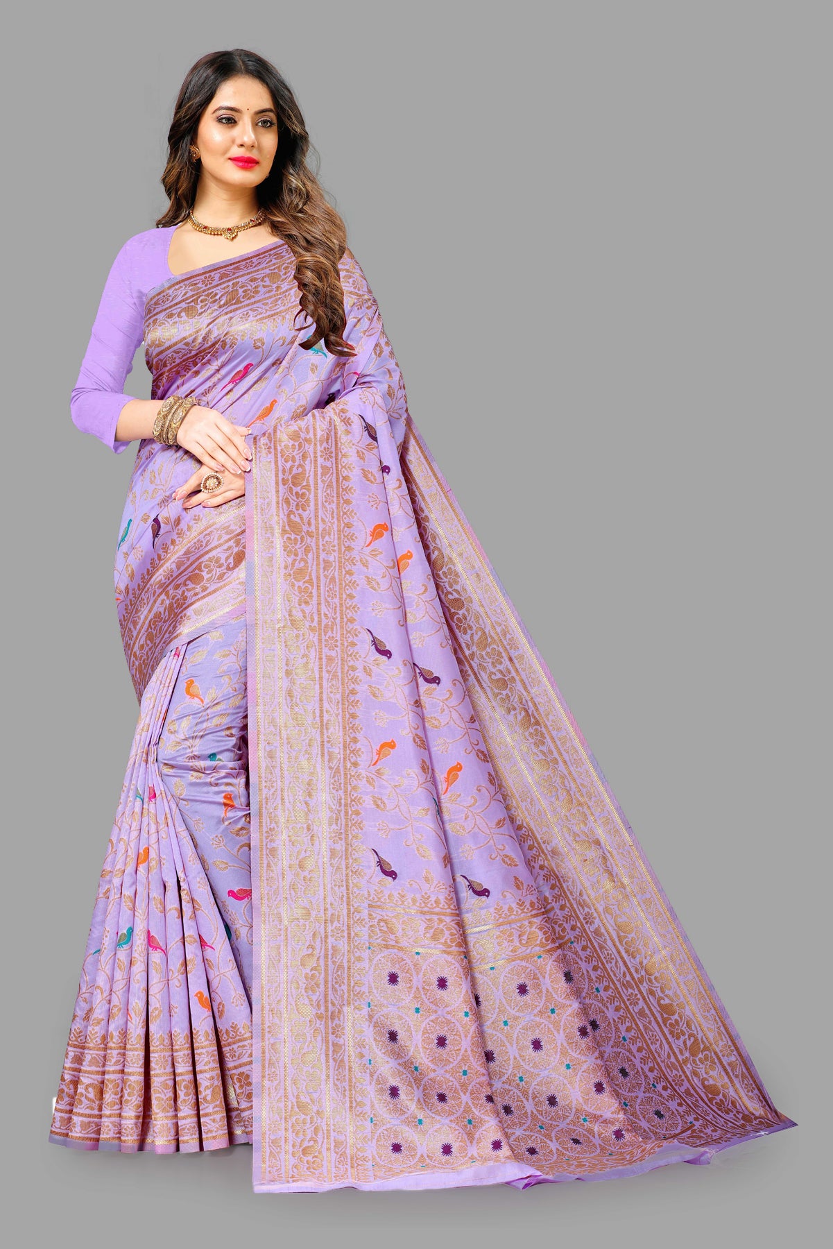 Violet Soft Lichi Paithani Silk Saree