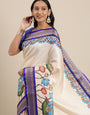 Blue Soft Cotton Silk Blend Kalamkari Print weaving Saree